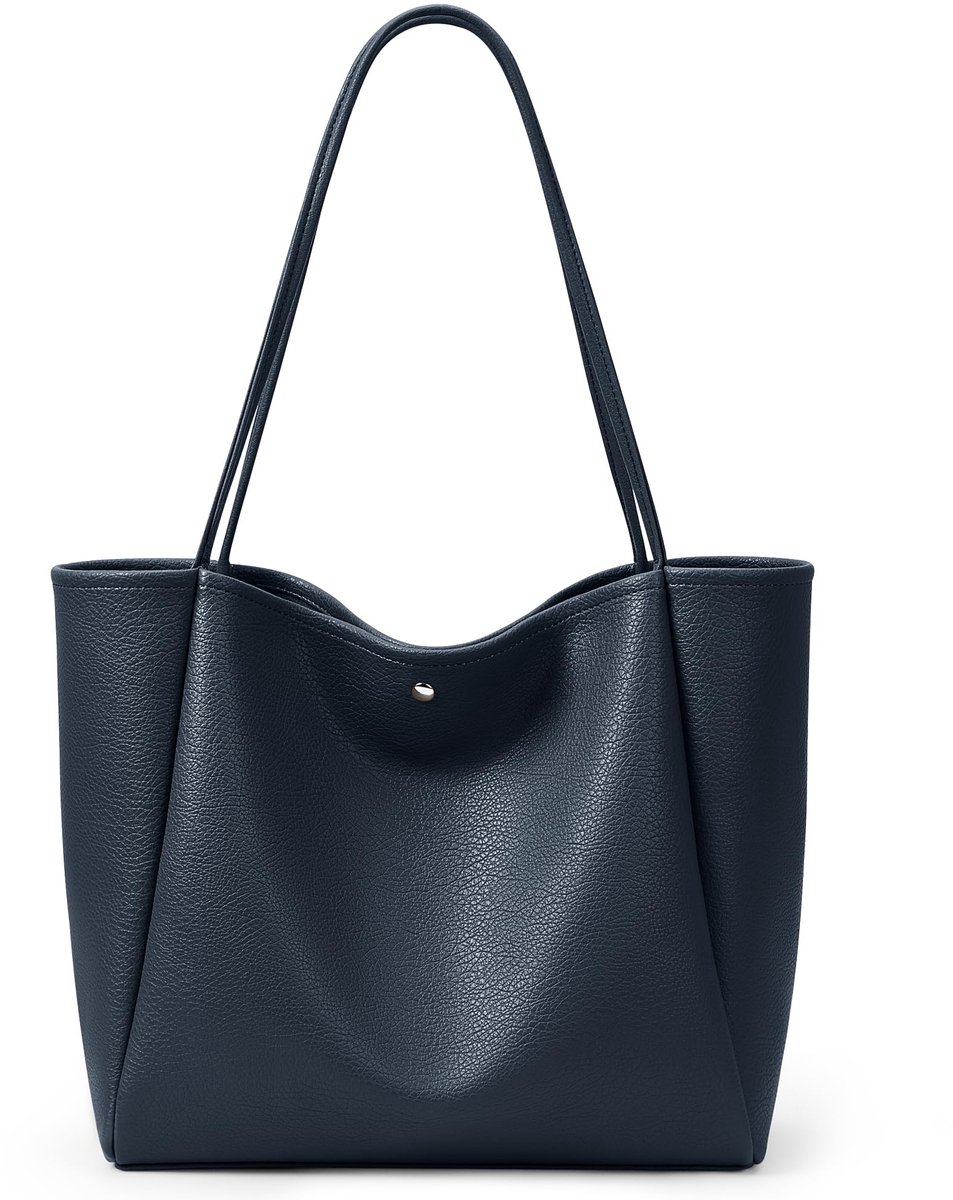SnelShoppen - KALIDI Handtas voor Dames, Grote PU-Leer Shoppertas met Knoopsluiting, Donkerblauw, Perfect voor Werk, Winkelen en School