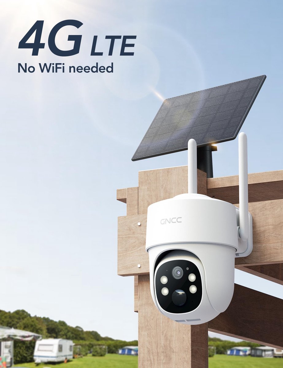 SnelShoppen - 4G LTE Bewakingscamera Buiten met Zonne-energie, 2K 3MP, Draaibaar 355°/90°, Nachtzicht, 2-Weg Audio, IP65 - Outdoor Camerabewaking Zond