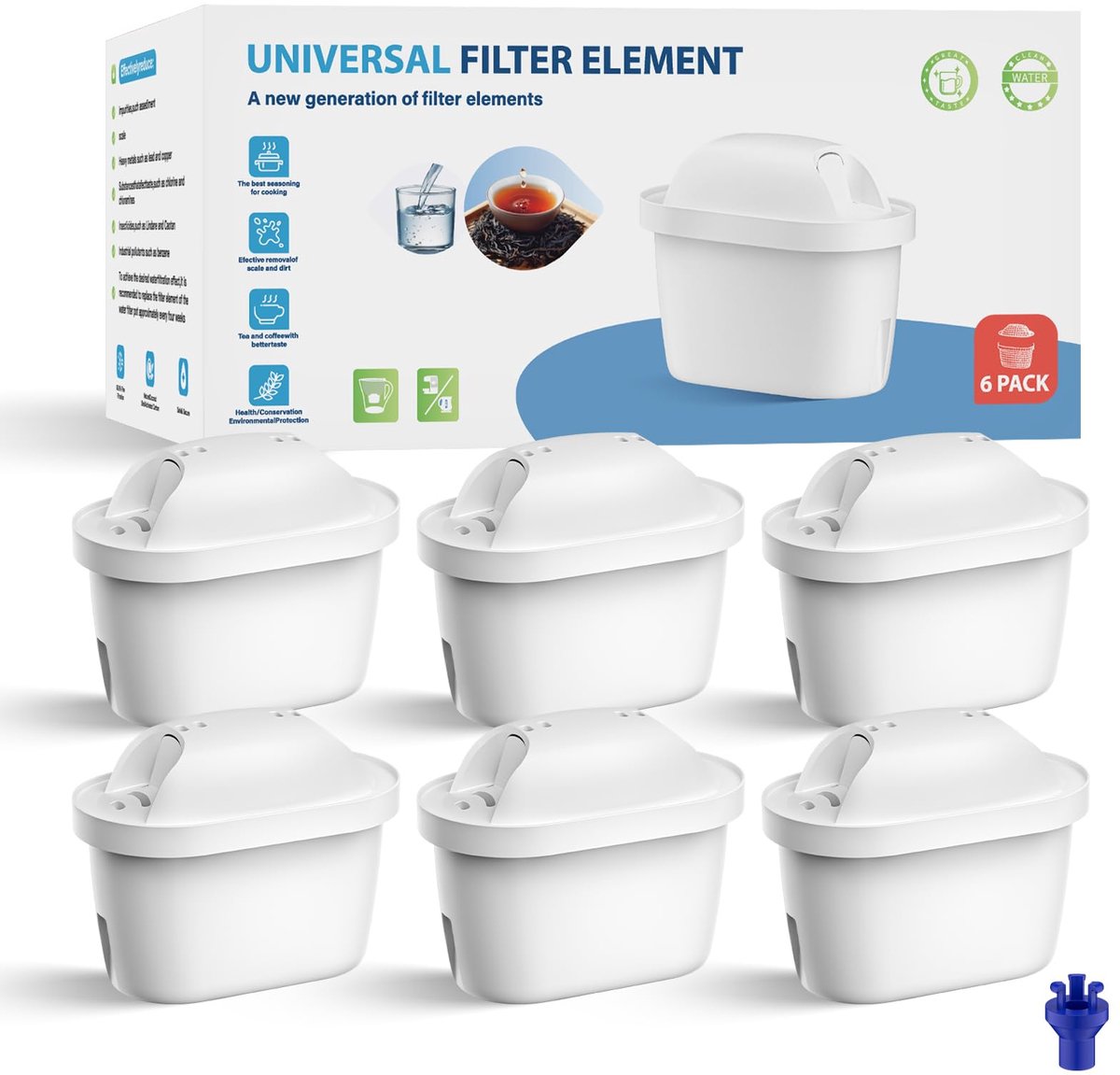 SnelShoppen - Waterfilter voor Marella® Kan, Vervanging voor Brita® Waterkoker - 6 Stuks Waterfilterpatronen, Vermindert Verontreinigingen, Compatibel