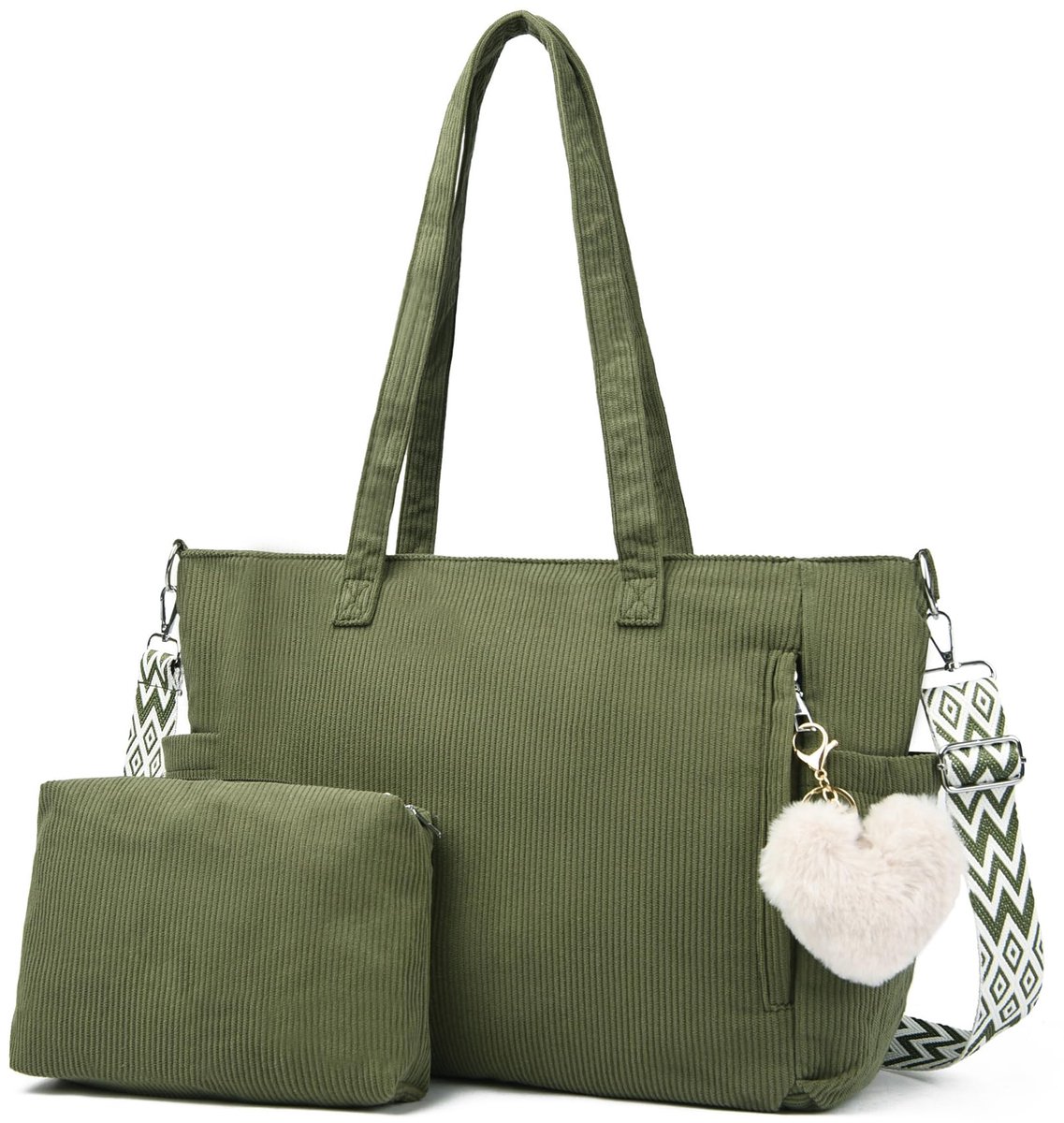 SnelShoppen - Makukke Cord Tote Bag Shopper Bag Dames Schoudertas Grote Handtas voor Werk Kantoor Reizen Winkelen School Groen
