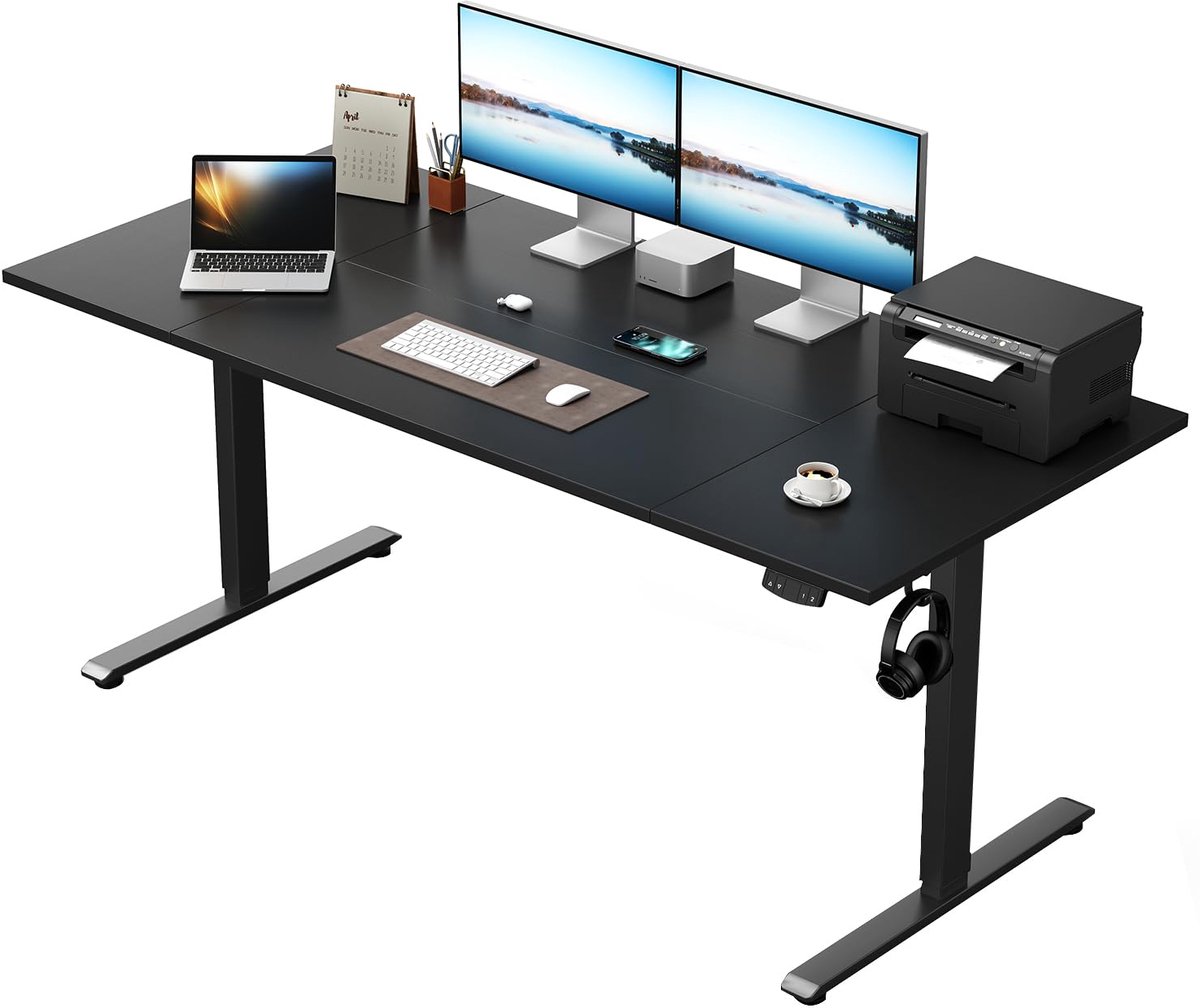 SnelShoppen - Elektrisch in hoogte verstelbaar bureau 160 x 80 cm, zit-sta bureaumeubel met geheugenfunctie, zwart gametafel, computertafel, ergonomis