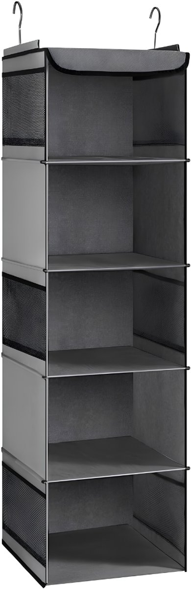 JCP® Campingkast - 5 Compartimenten - Hangkast - Opbergplanken van Stof - Grijs - 30cm x 30cm x 108cm