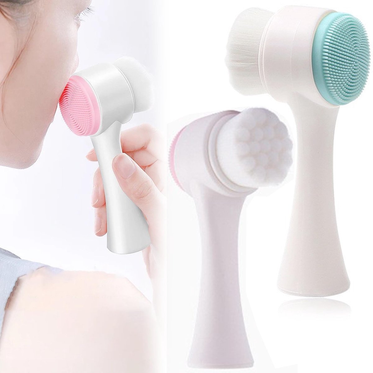 Dailygoods - 2 Stuks Handmatige Gezichtsreinigingsborstel met Silicone Exfoliërende Pad