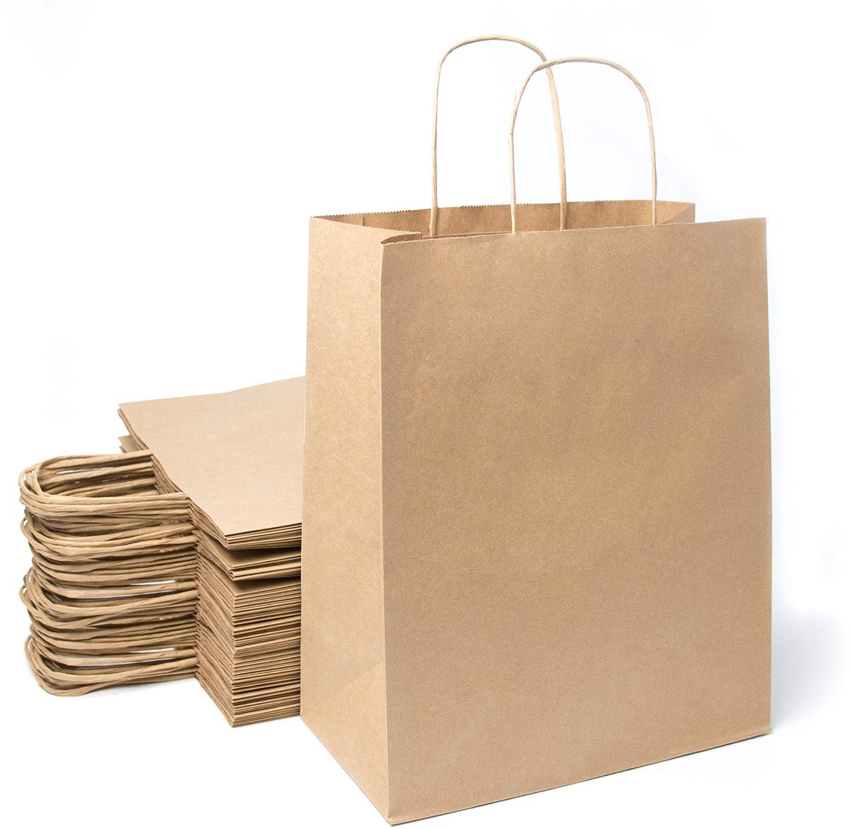 Dailygoods - 50 Stuks Bruine Boodschappentassen van Kraftpapier met Handgrepen (26 x 14 x 32 cm)