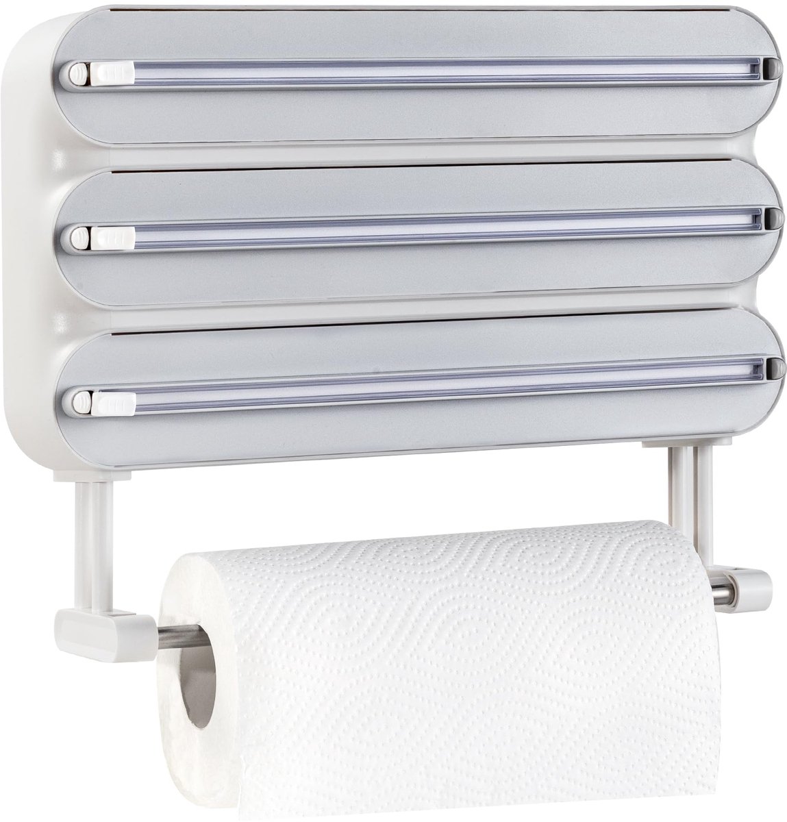 SnelShoppen - Quasziwa Wandrolhouder Keuken 4-in-1 Foliesnijder Magnetische Dispenser Inclusief 50m Vershoudfolie Wit