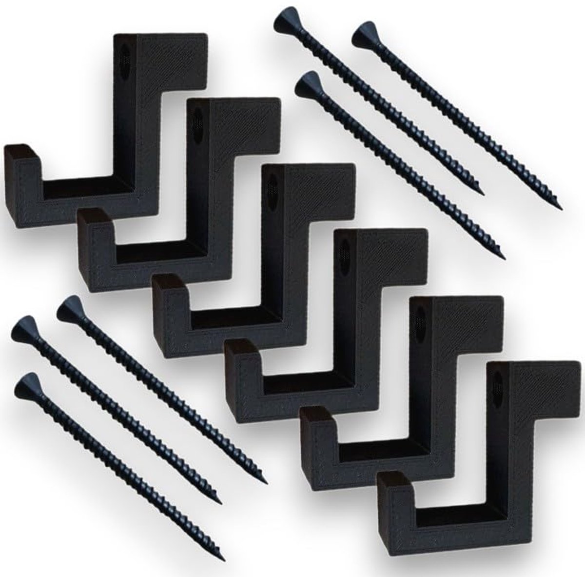 Dailygoods- Garderobehaken Set van 6 - Haken voor Akoestische Panelen - Matzwart - Inclusief Schroeven - Breedte 15 mm - Hoogte 12,5 mm - Kapstokhaken