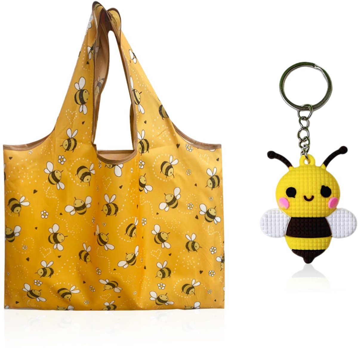 Dailygoods - Opvouwbare Boodschappentas met Bijenprint - Herbruikbare Draagtas voor Dames