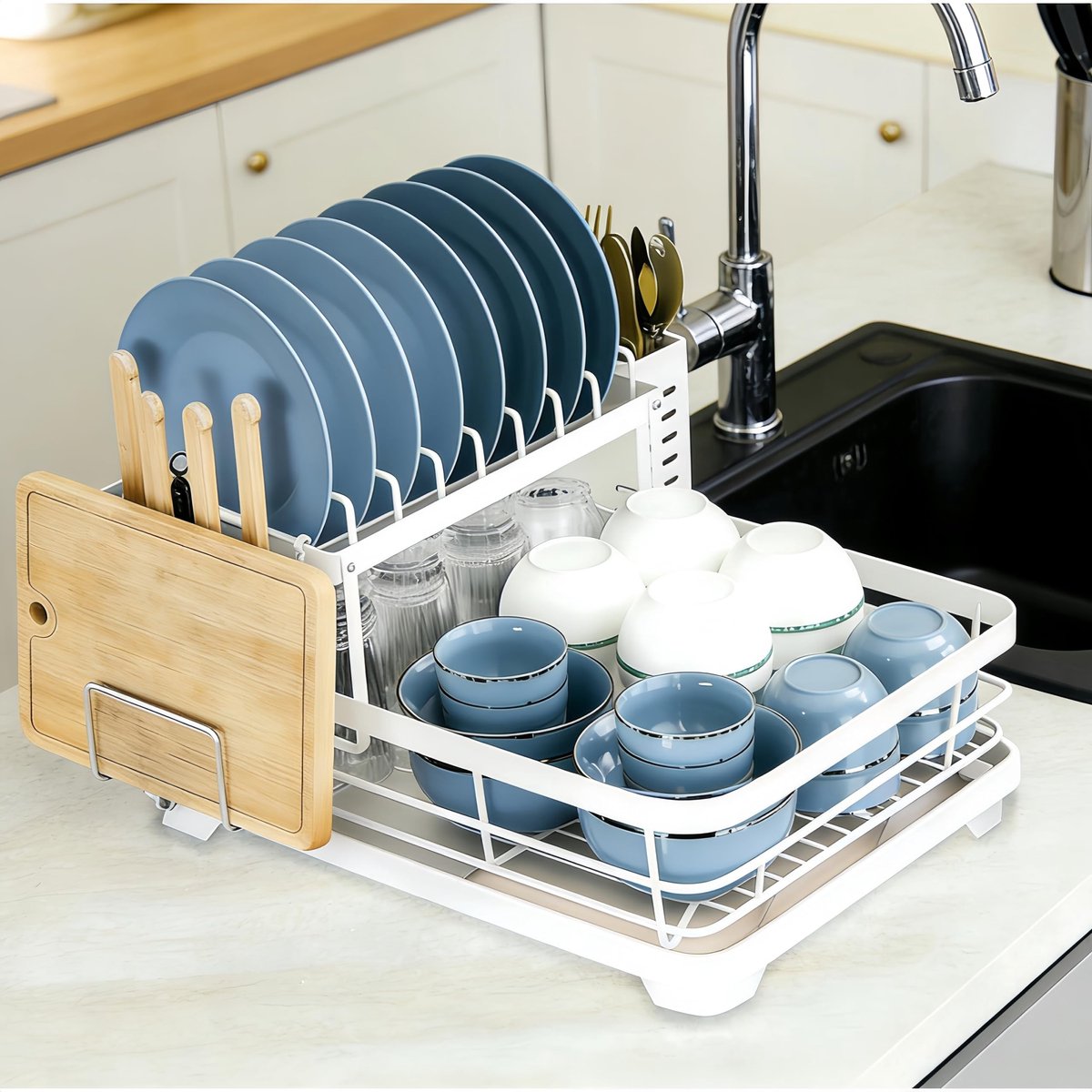 Dailygoods - 2-Tier Afwasrek met Afvoerblad voor Keuken