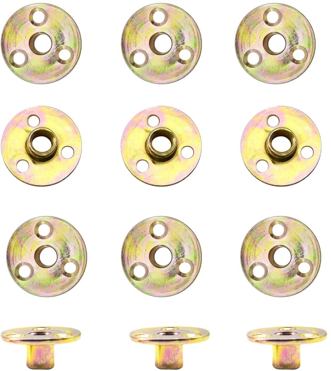 Dailygoods- Flensmoeren 12 stuks - M10 x 37 mm - T-moeren met 3 gaten - Koolstofstaal - Verzonken oppervlak - Schokbestendig en duurzaam