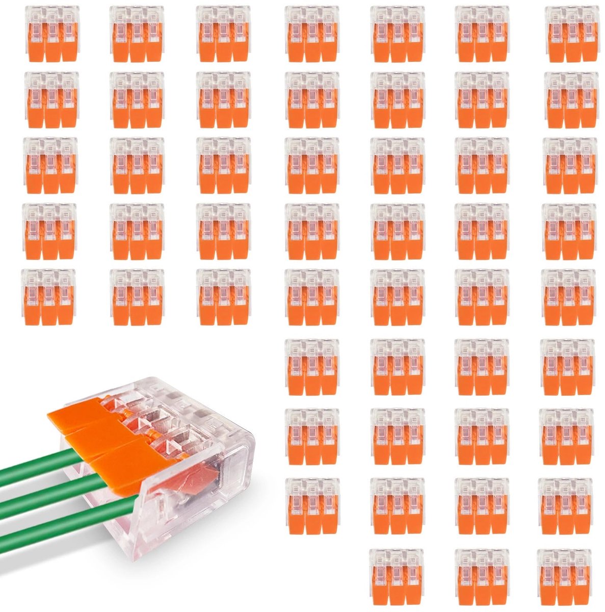 Dailygoods- Verbindingsklemmen 50 Stuks - Kabelconnectoren 3-Draads - Klemmen tot 4 mm² - Vlamvertragende PA66 - Hoogspanningsbestendig - Corrosiebestendig - Kabelconnector