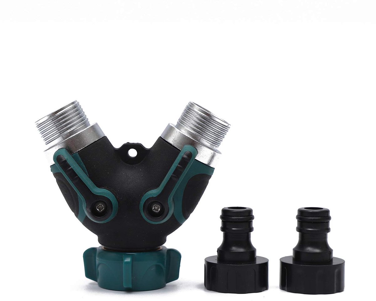 Dailygoods- Tuinwaterkraanverdeler 2-weg - Auto-connector - Rubber grip - Zinklegering - Kunststof - Eenvoudige installatie - Waterverdeler