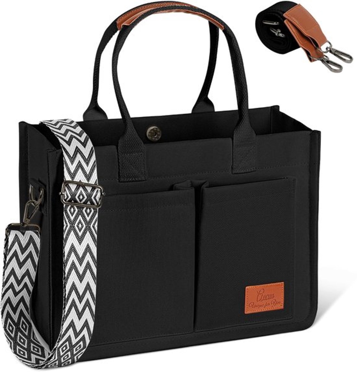 Aucuu Canvas tas, grote schoudertas, grote capaciteit, schoudertas, shopper bag, meerdere zakken met verstelbare riem, voor werk, studie, reizen
