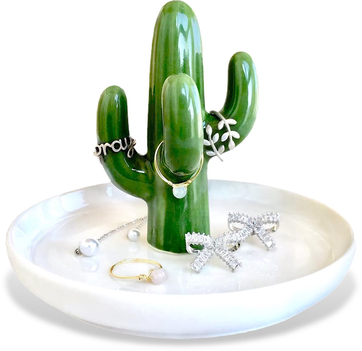 Dailygoods - Cactus Platte Ringhouder - Decoratief Sieraden Organisator - Keramisch - Perfect voor Thuis en Feestjes - Uniek Cadeau voor Vrien...