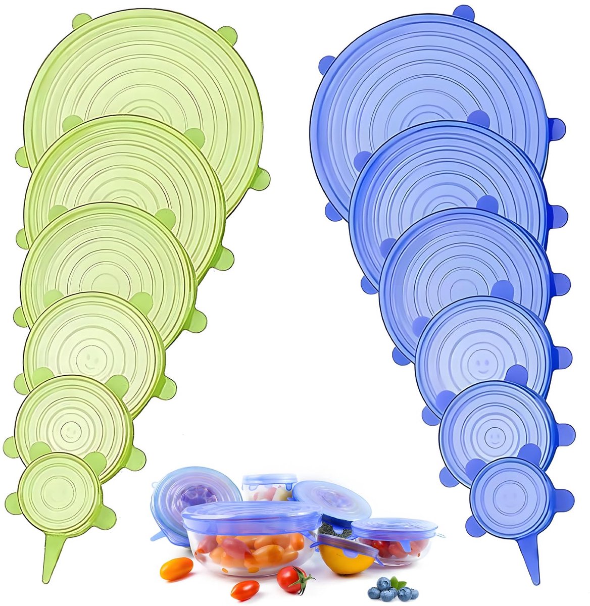 Dailygoods - Set van 12 Herbruikbare Siliconen Lids - Universeel en Rekbaar voor Diverse Maten