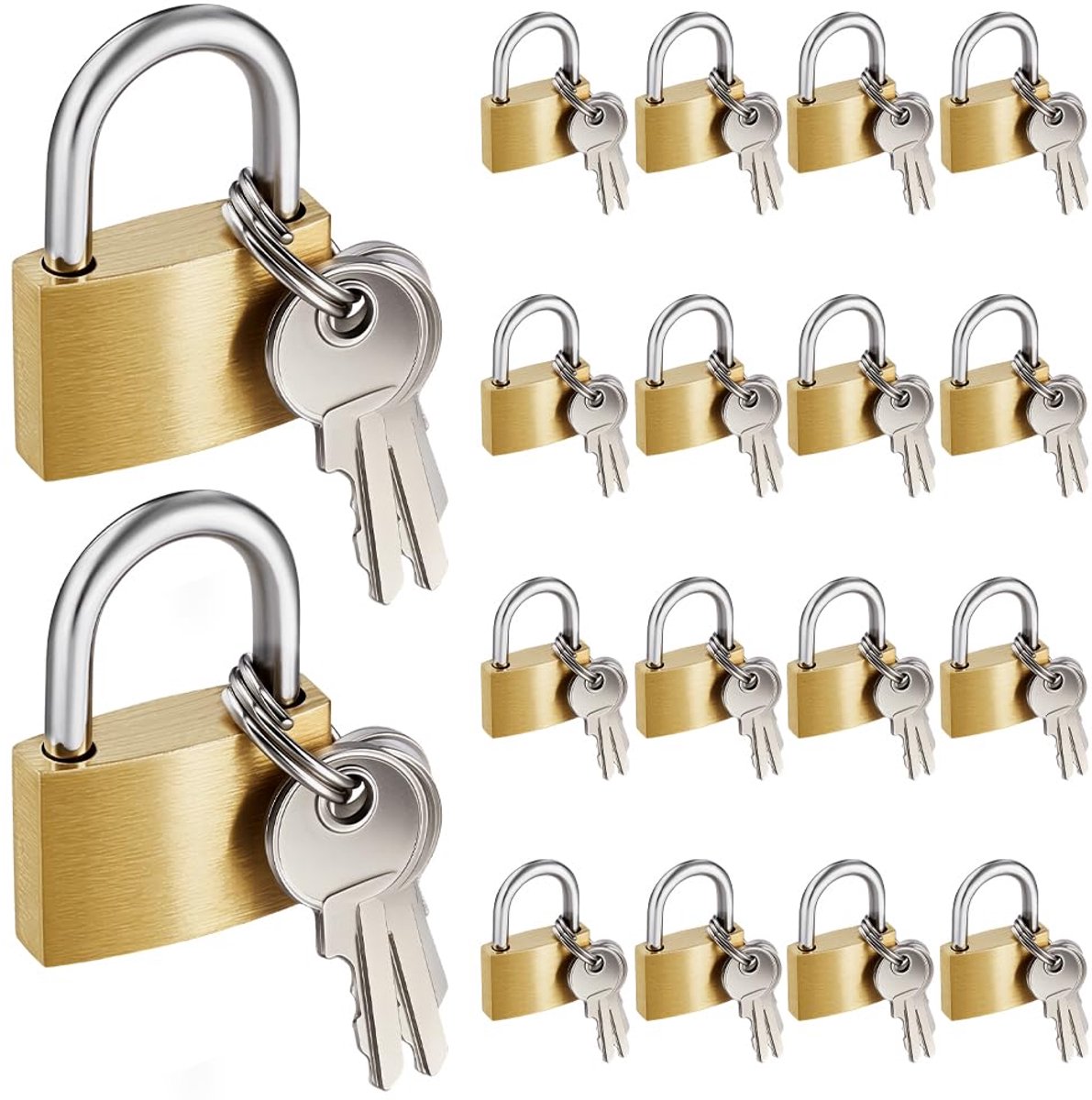 Dailygoods - 18 Pack Massief Messing Hangsloten - Klein en Gelijksluitend