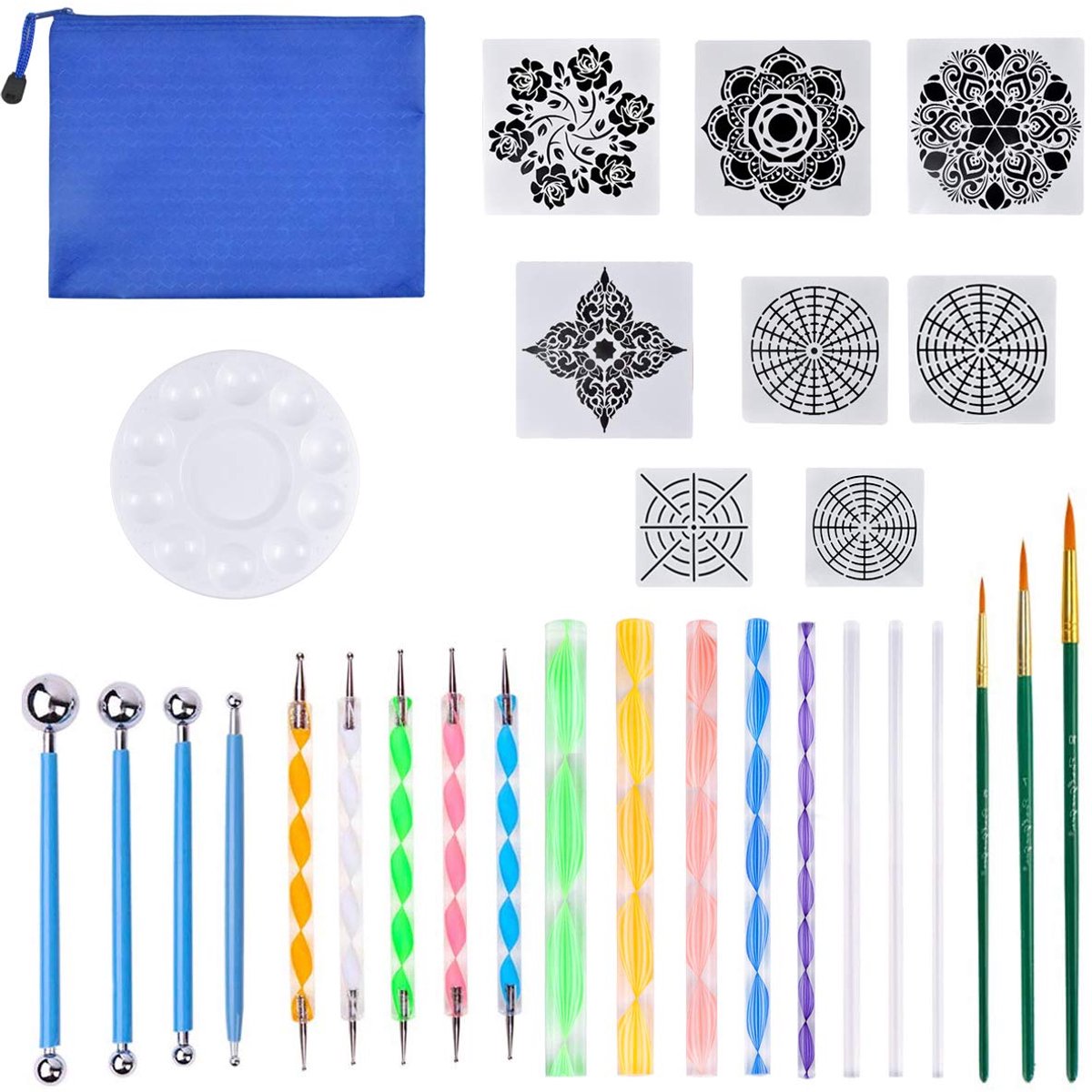 Dailygoods- Stiptools 30 Stuks - Mandala Gereedschap - Dotting Tools - Stylus Set - Waterdichte Opbergtas - Acryl/Rubber/Roestvrij Staal