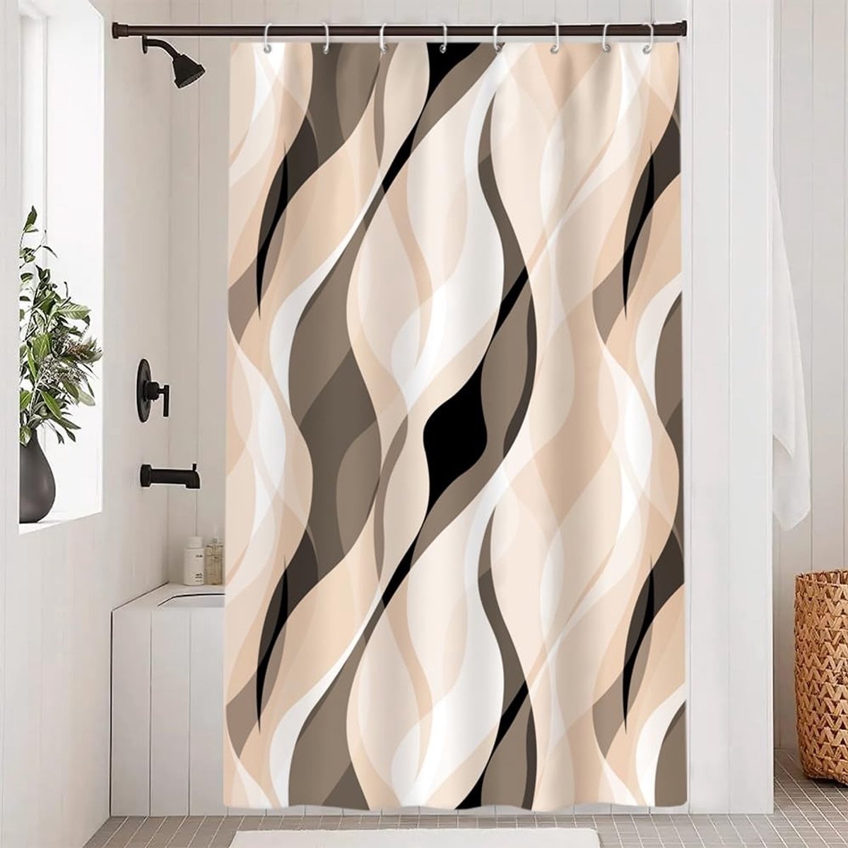 Dailygoods - Douchgordijn Cream Geometrisch - Anti-Mould Waterdicht 120 x 180 cm