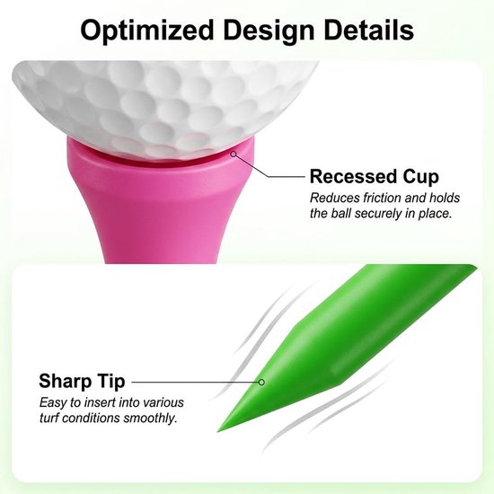 Dailygoods- Golftees 70 stuks - Kunststof 70 mm - Onbreekbaar - Herbruikbaar - Duurzaam - Golfaccessoires voor driver/hout van Dailygoods — afbeelding 5
