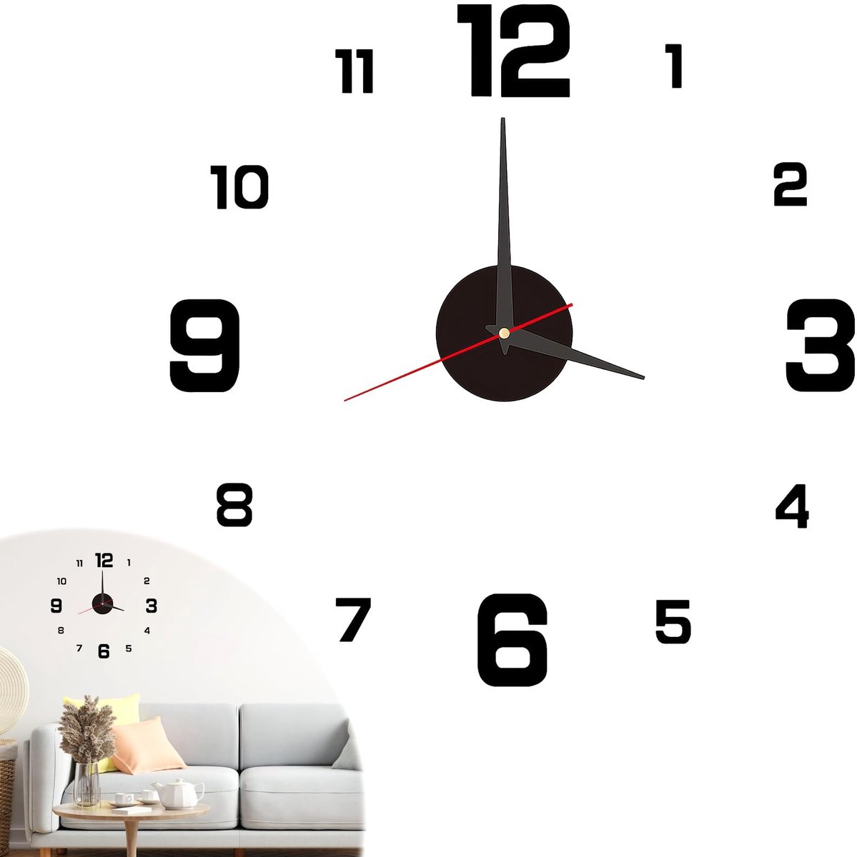 Dailygoods- Wandklok 40 cm - Moderne 3D-wandklok - DIY Wandklok - Stil Uurwerk - Decoratie Woonkamer/Slaapkamer - Eenvoudige Installatie - Muurklok
