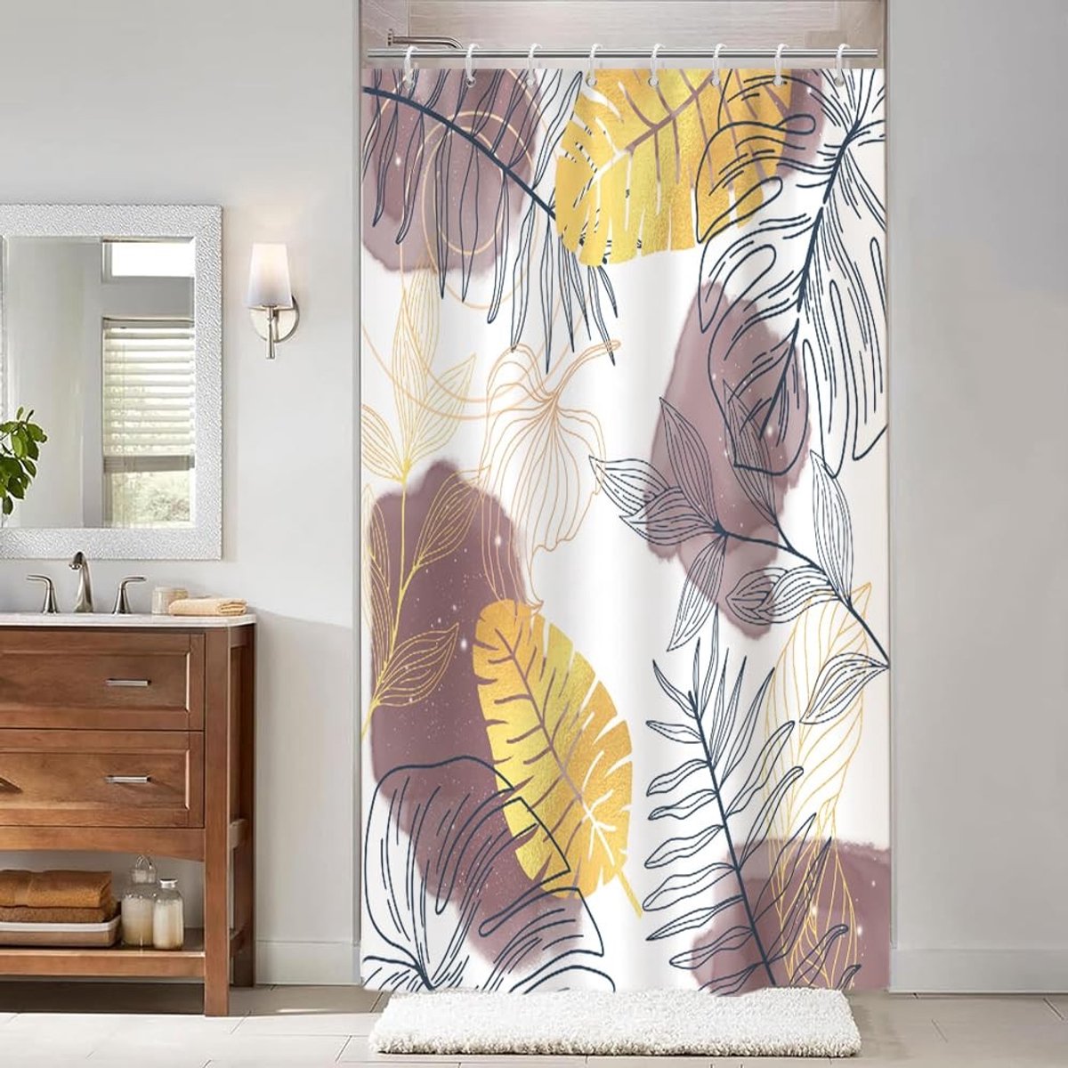 Dailygoods - Douchegordijn 120 x 200 cm Schimmelwerend Lavendel met Tropisch Design