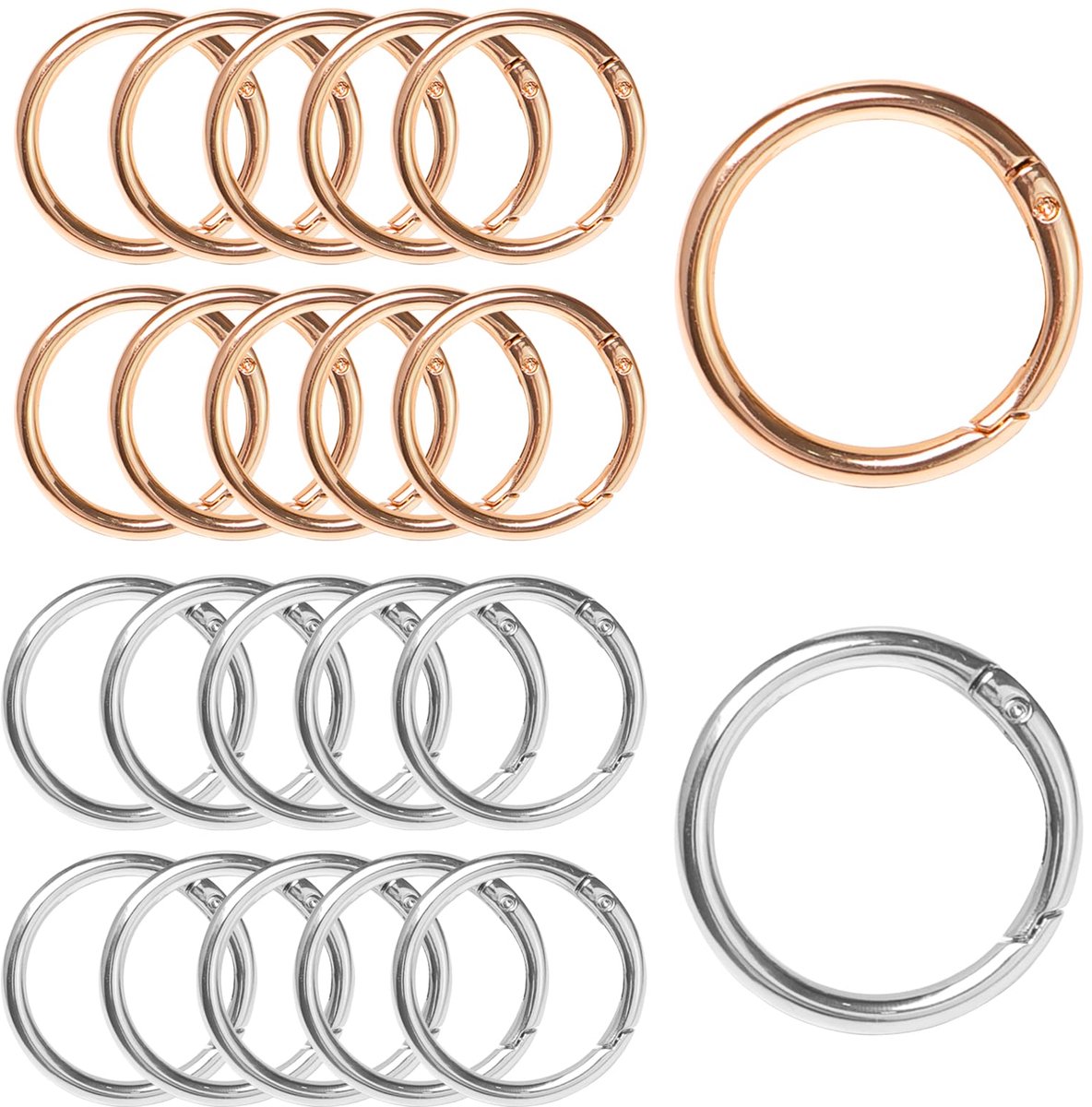 Dailygoods - 20 Stuks Ronde Karabijnhaken - Goud en Zilver, Voor Sleutelhangers en Doe-Het-Zelf Projecten