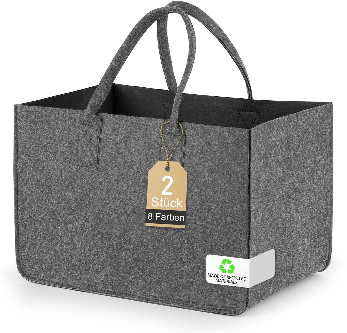 Dailygoods - Shopping Basket - Vilten Boodschappentas met Handvat (Grijs - Zwart, 2 Stuks)