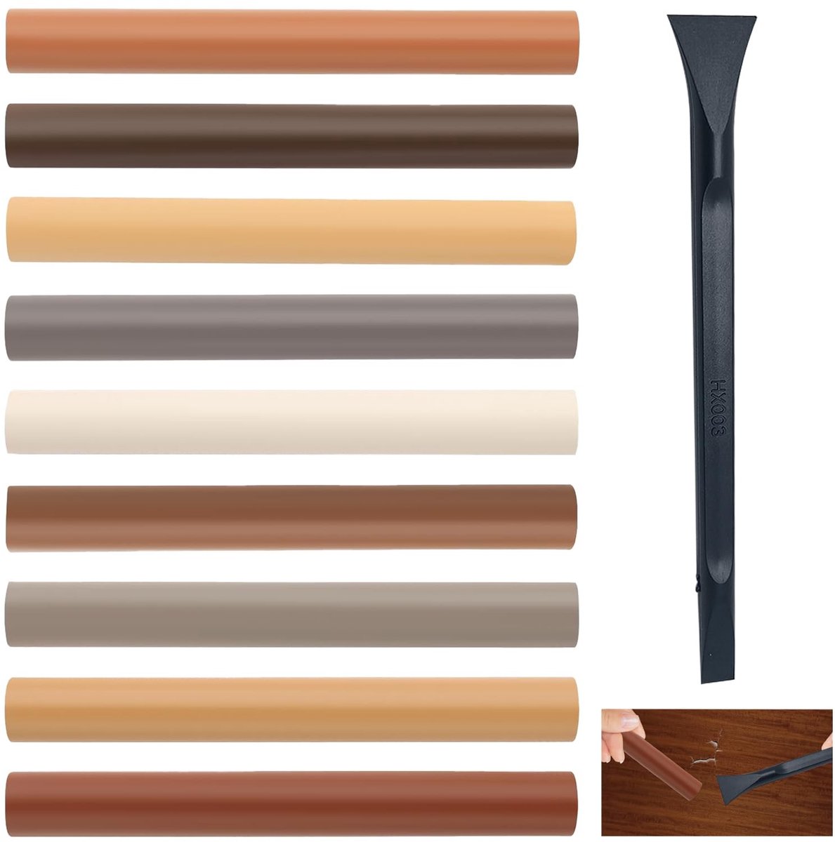 Dailygoods- Waxsticks 9 Stuks - Meubelreparatie - Houtreparatie - Krassen/Nagelgaten - Onderhoud Houten Meubels - 11 cm Lang, 1,2 cm Breed - Meubelreparatiepotlood