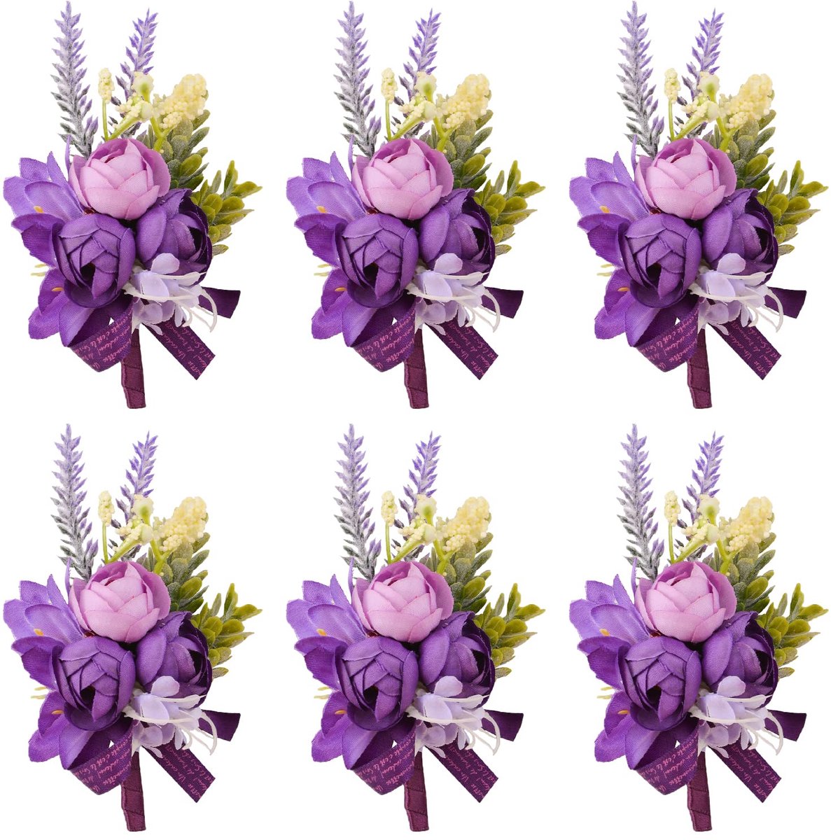 Dailygoods - 6 Stuks Kunstmatige Rozen Corsages voor Bruiloften - Paars