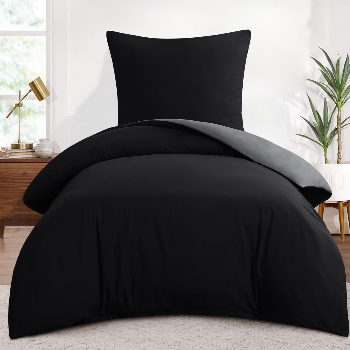 Dailygoods - 2-delig Bedlinnen Set 140 x 200 cm - Zwart Grijs