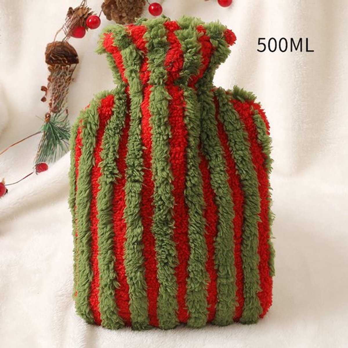 Kerstkruik | Rood en groen gestreept vakantiecadeau, draagbare multi-bodywarmer 500 ml