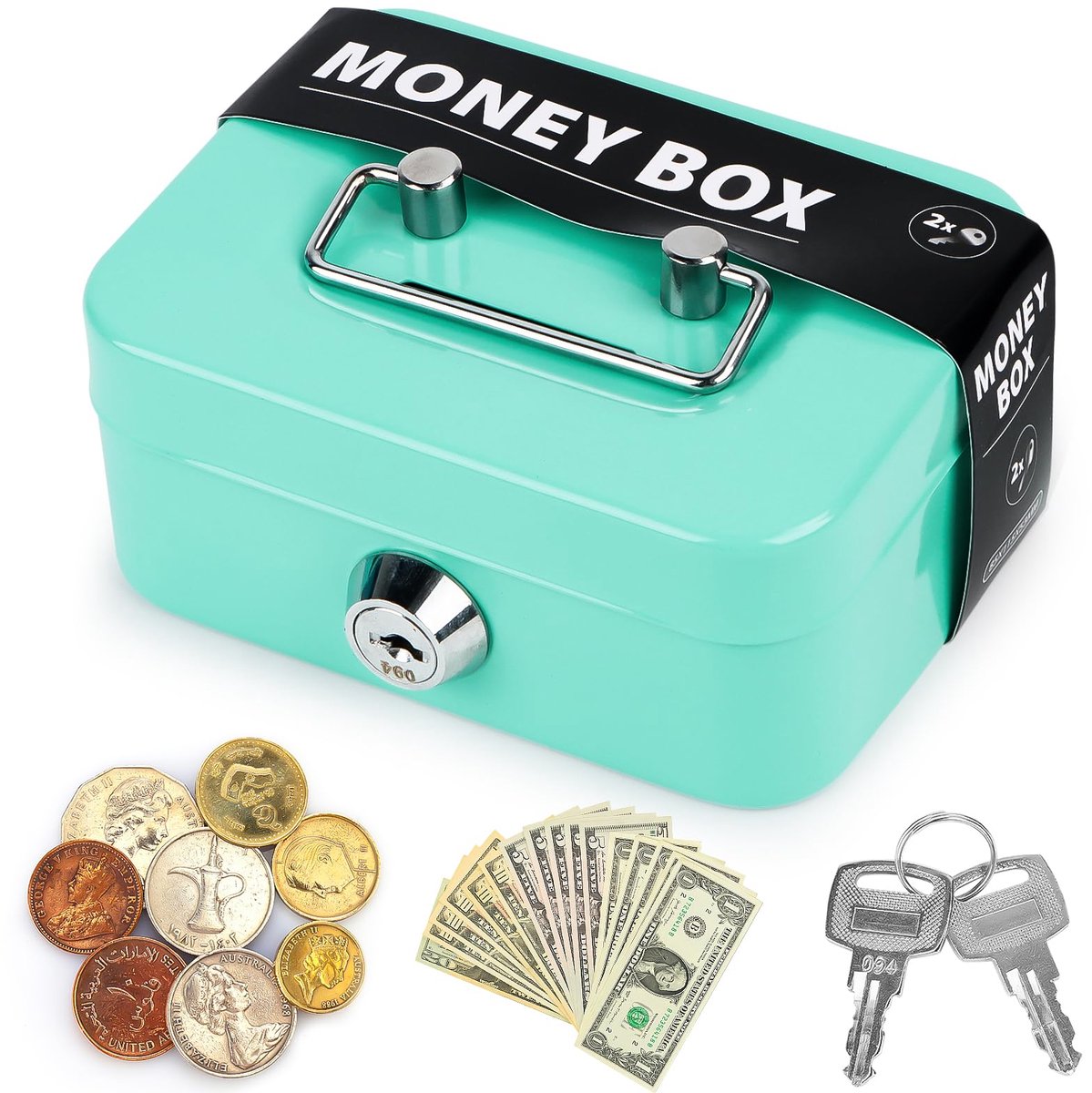 Dailygoods - Kleine Kluis met Sleutel en Slot - 11.5 x 8.5 x 5.8 cm, Groen