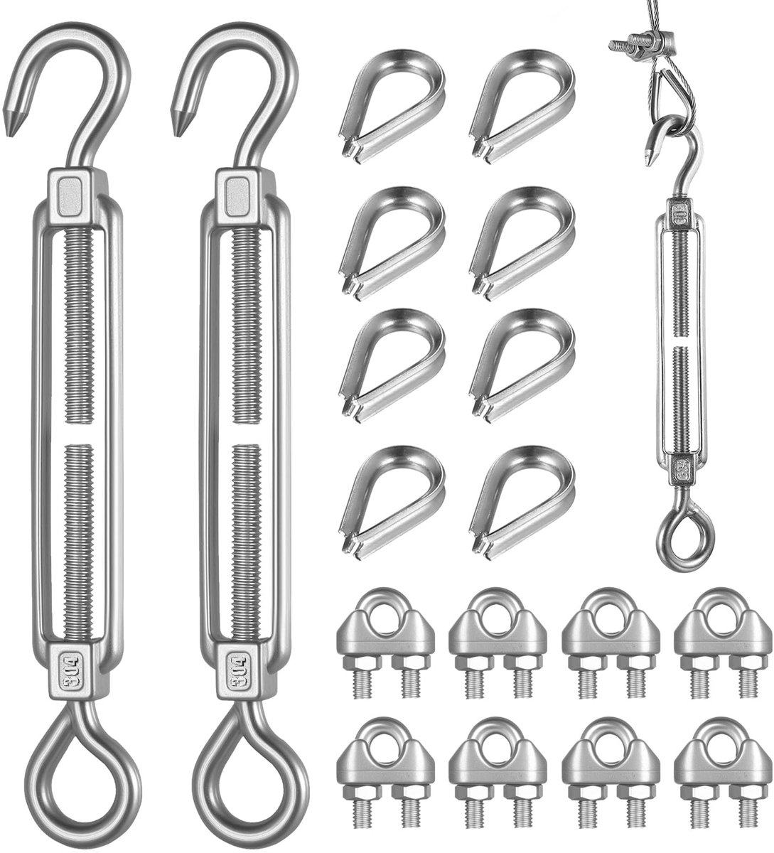 Dailygoods - M6 Spanschroef en Staalkabelklemmen Set - Roestvrij Staal