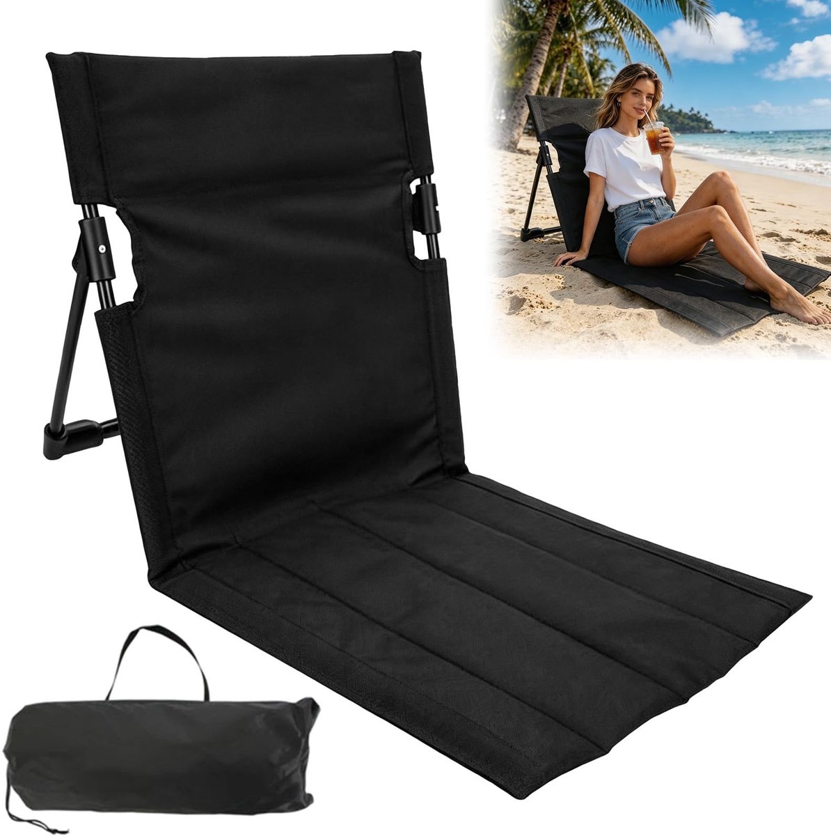 Dailygoods - Strandklapstoel met Rugleuning - Opvouwbare Campingstoel Zwart 38x