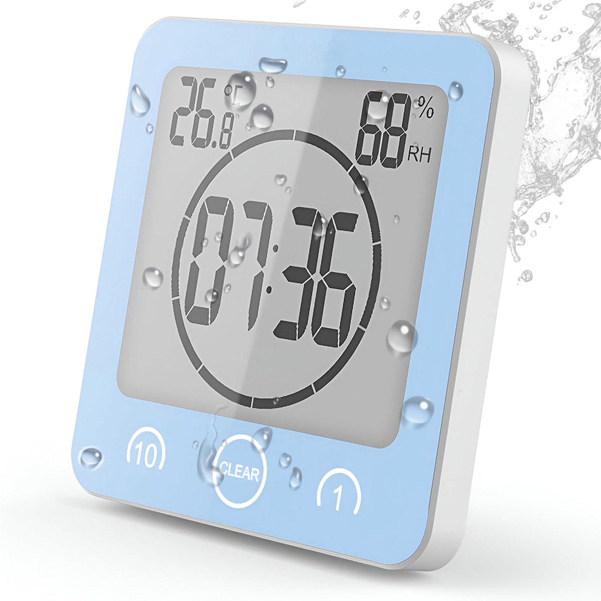 SnelShoppen - Badkamer Klok LCD Digitale Douchewekker Waterdicht, Douche Wandklok met Temperatuur en Luchtvochtigheid, Countdown Timer voor Keuken en