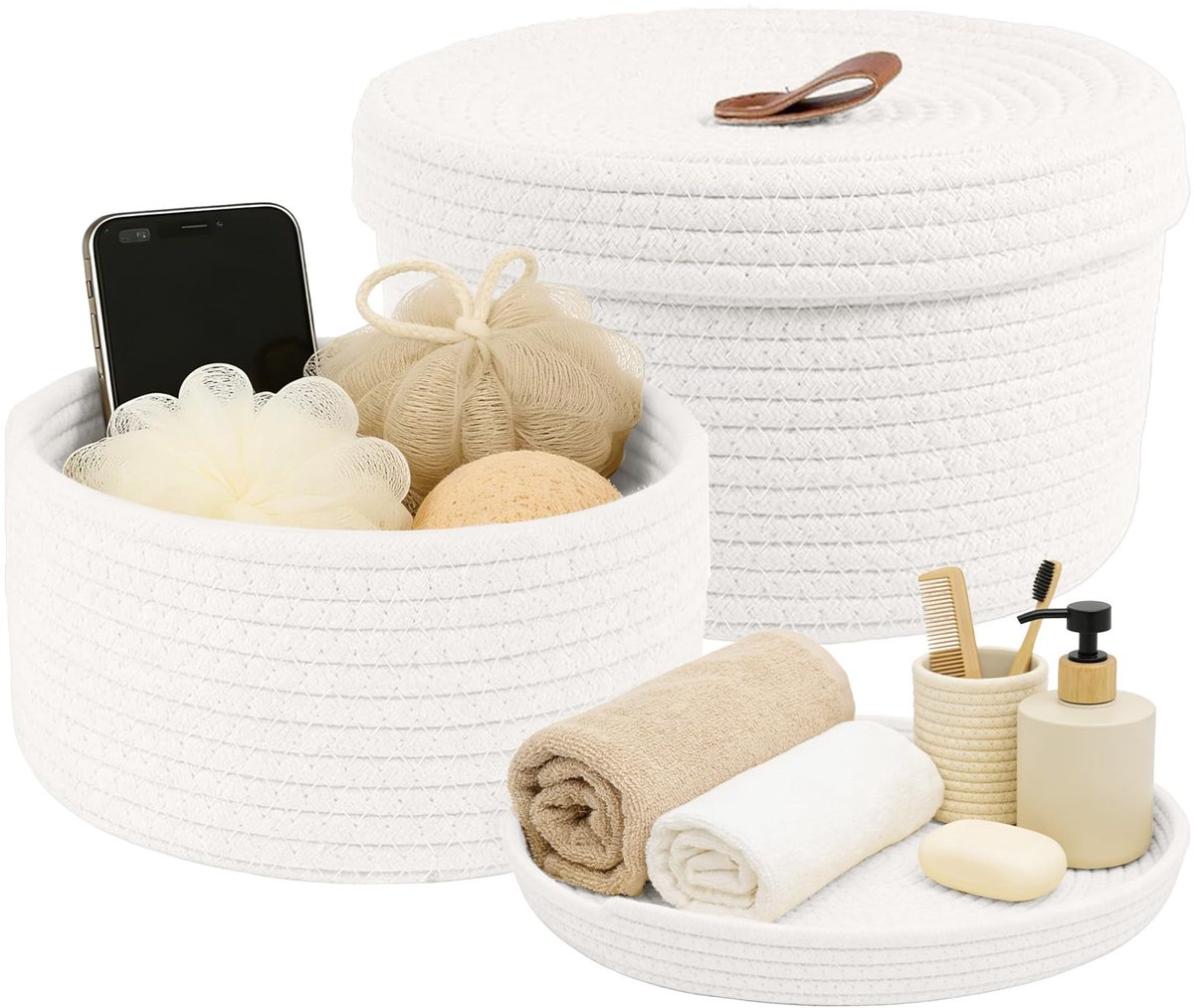 Opbergmanden Set - Decoratieve manden - Ruimte Organiseren - Met Deksel - 2 Stuks - Wit