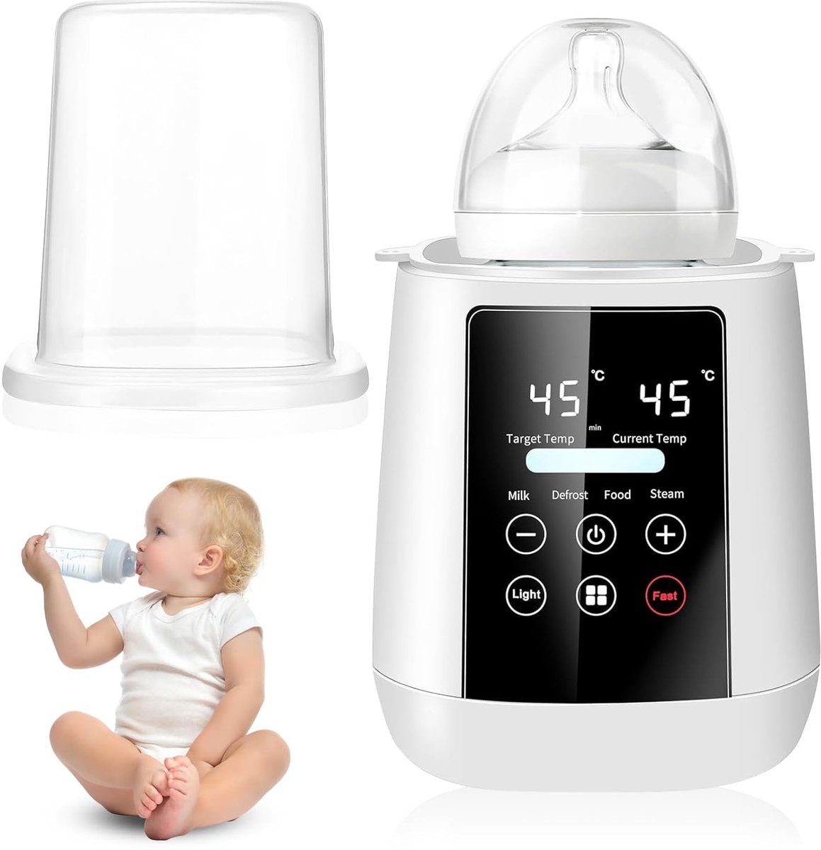 Fokelyi 6-in-1 Draagbare Flessenwarmer- Babyvoeding Verwarmer En Sterilisator- Snelle Opwarming Voor Onderweg En Thuis- Intelligente Flesverwarmer- Wit