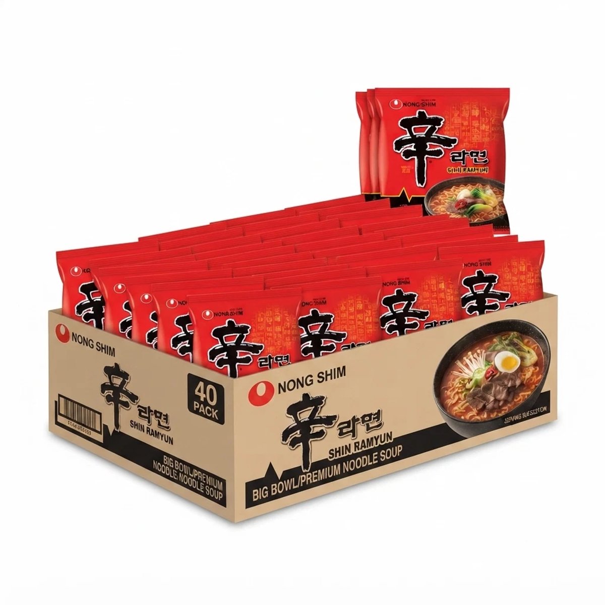 Grootverpakking Nong Shim Shin Ramyun Instant Noedelsoep Pittig - Voordeelverpakking 40 Stuks van 120g - Koreaanse Stijl Pittige Ramen Met Kajal Sticker