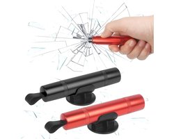 Set van 2 ruitenbreker - 2-in-1 autoveiligheidshamer - ruitenbrekers & gordelsnijders - met testglas & zelfklevende houder - Gordelsnijder - nooduitgang voor in de auto - Noodhamer - Auto Hamer - reddingswerk voor land en onder water - zwart/rood