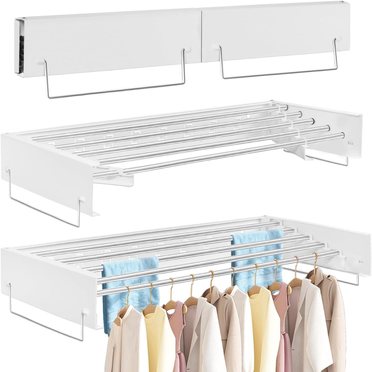 QORA® Wanddroogrek - Wasrek - Droogrek - Wit - 11cm x 80cm x 41cm