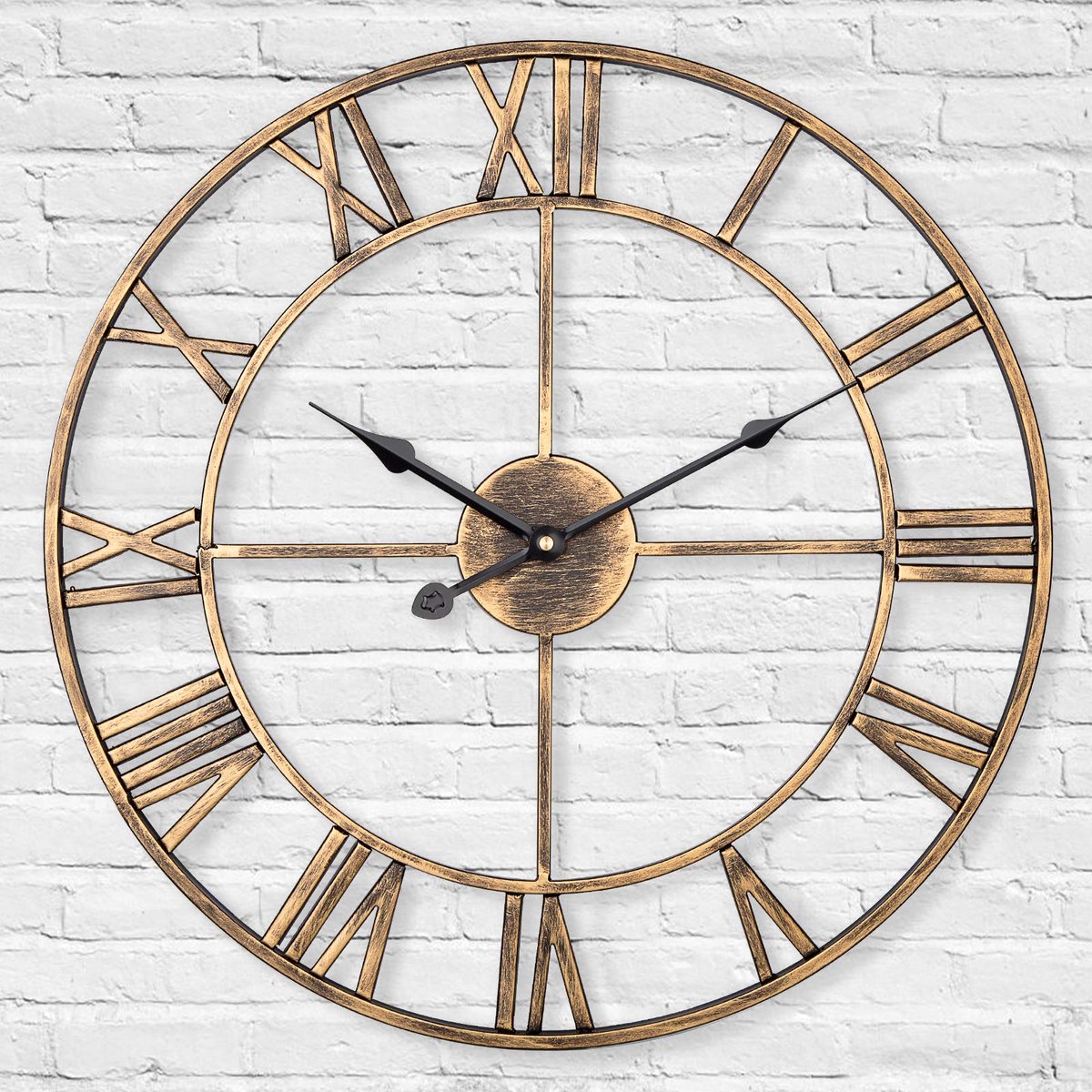 SnelShoppen - Stille Metalen Skelet Wandklok 60 cm - Europese Boerderij Vintage Klok met Romeinse Cijfers - Niet-Tikkende Batterij Aangedreven Klok vo
