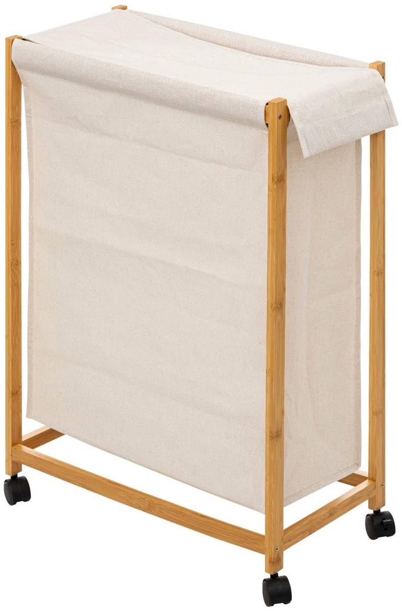 SnelShoppen - Wasmand op Wieltjes 52L Beige - Grote Wasmand voor Huis, Camping, en Kinderen - Stevige Polyester, Handig en Mobiel