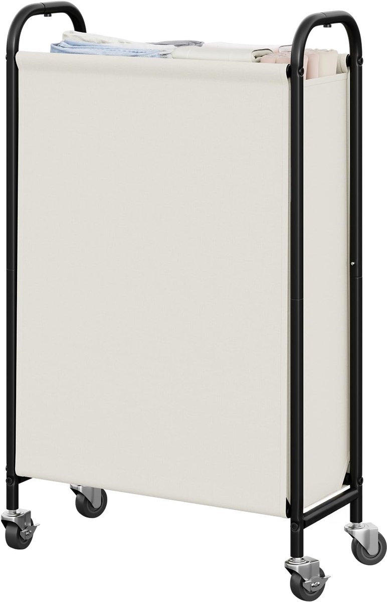 SnelShoppen - GRANNY SAYS 80 L Smalle Wasmand met Wielen - Stofrollende Kledingorganizer - Hoge Beige Mand voor Kledingkast, Wasruimte, Badkamer