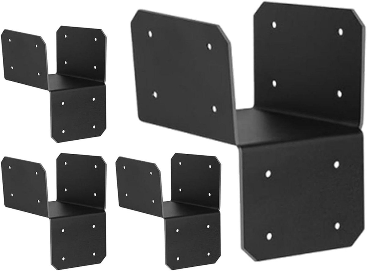 Houten Paal Beugels - Montagebalkhanger Steunen - Dak Constructie - Roestbestendig Staal - 4 Stuks - Grijs