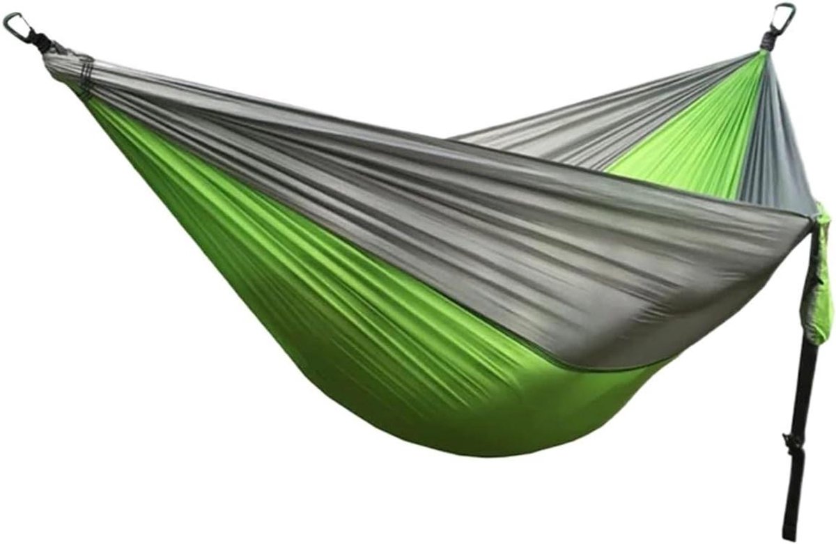 Draagbare Hangmat - Tuinschommel Reismeubilair - Outdoor Ontspanning - Lichtgewicht Ontwerp - 2-persoons - Groen Grijs
