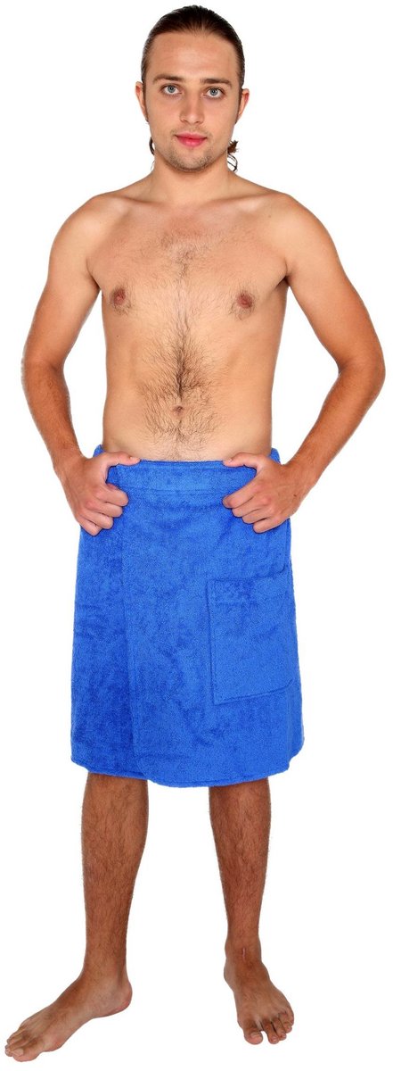 SnelShoppen - Saunakilt Heren 100% Organisch Katoen, Koningsblauw, Maat P/S, Ideaal voor Sauna, Wellness, Thuisgebruik, Comfortabel en Ademend