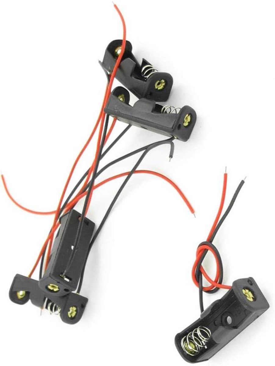 Batterijhouder - Accubakje Opbergdoosje - Batterijen Organiseren - Met Draadconnector - 11 cm Kabel - Zwart