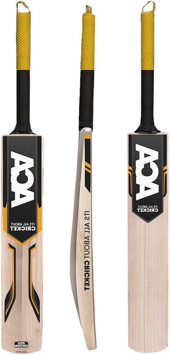 Cricket Bat - Handgemaakte Knots - Cricket Spelen - Gemaakt van Grade 1 Willow - One Size - Goud en Zwart
