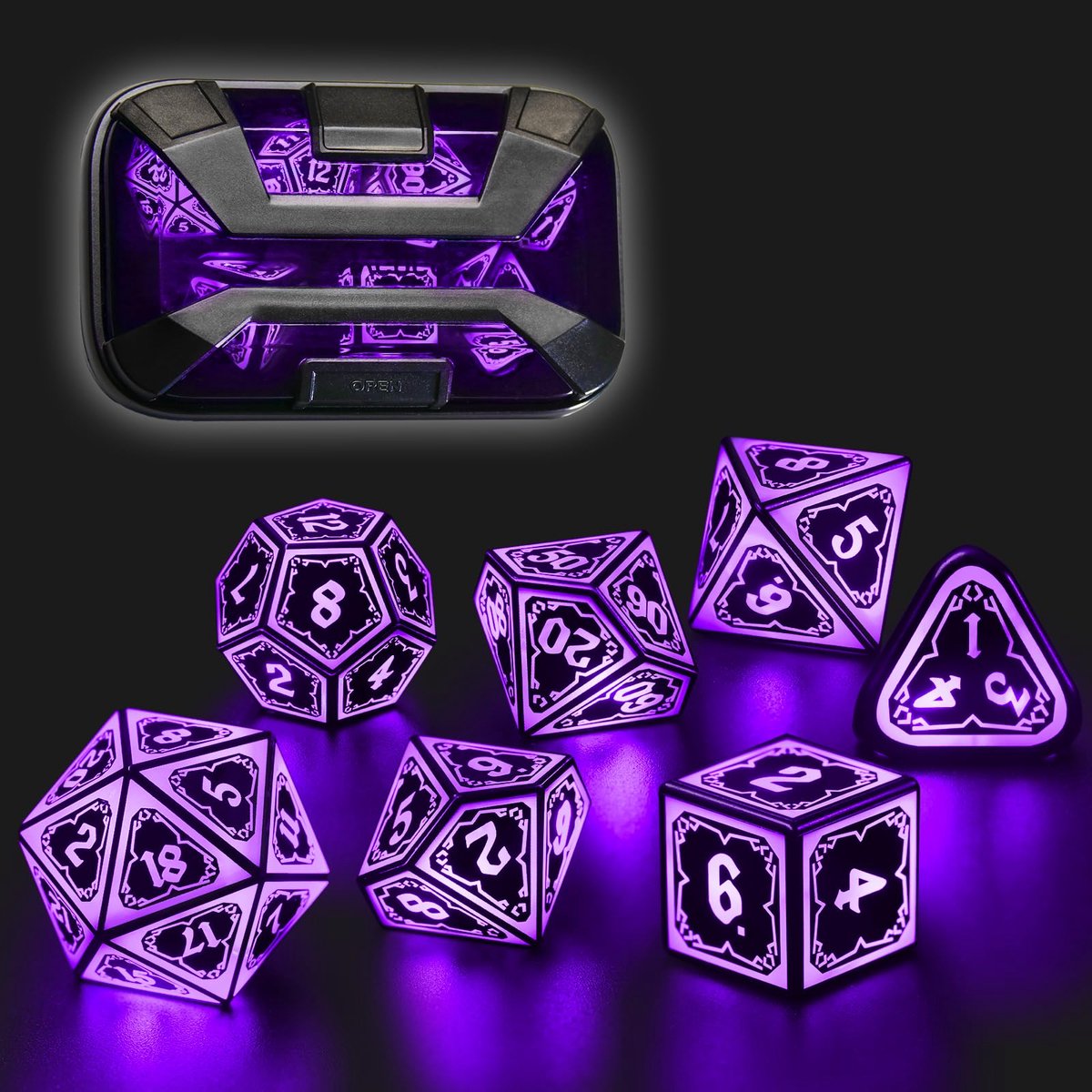SnelShoppen - Verlichte DND Dobbelstenenset - 7 Delige Oplaadbare LED Polyeder Dobbelstenen - Astrale Scherf Paars voor Dungeons and Dragons Spellen