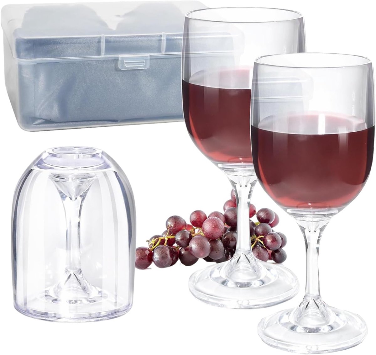 SnelShoppen - Wijnglas To Go Afneembaar 2 Stuks Campingwijnglazen PET 200 ml Draagbaar Transparant Rode Wijnglas voor Feestjes Reizen Camping Picknick