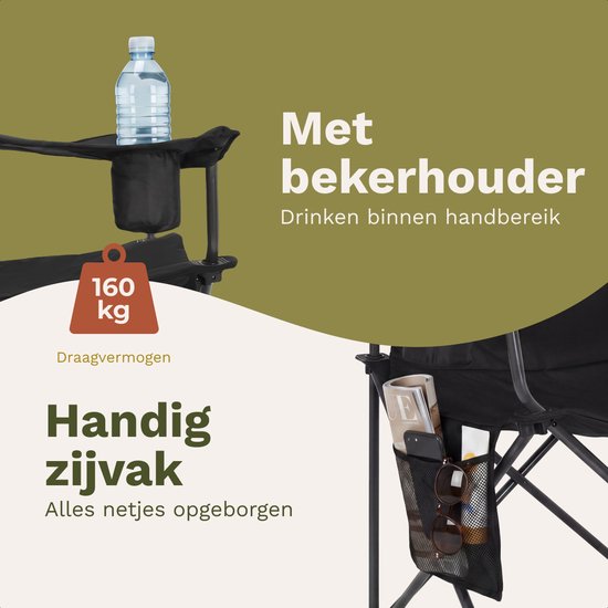 TRVLMORE Campingstoel XXL - Opvouwbaar - 160KG Draagvermogen - Incl. Draagtas - Klapstoel - Visstoel - Kampeerstoel - Vouwstoel - Zwart van Merkloos — afbeelding 5